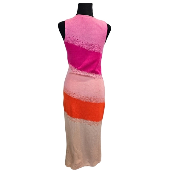 Caché Colorblock Knit Midi Dress Ombre Gradient Bodycon Resort Vacation XS - Picture 4 of 14